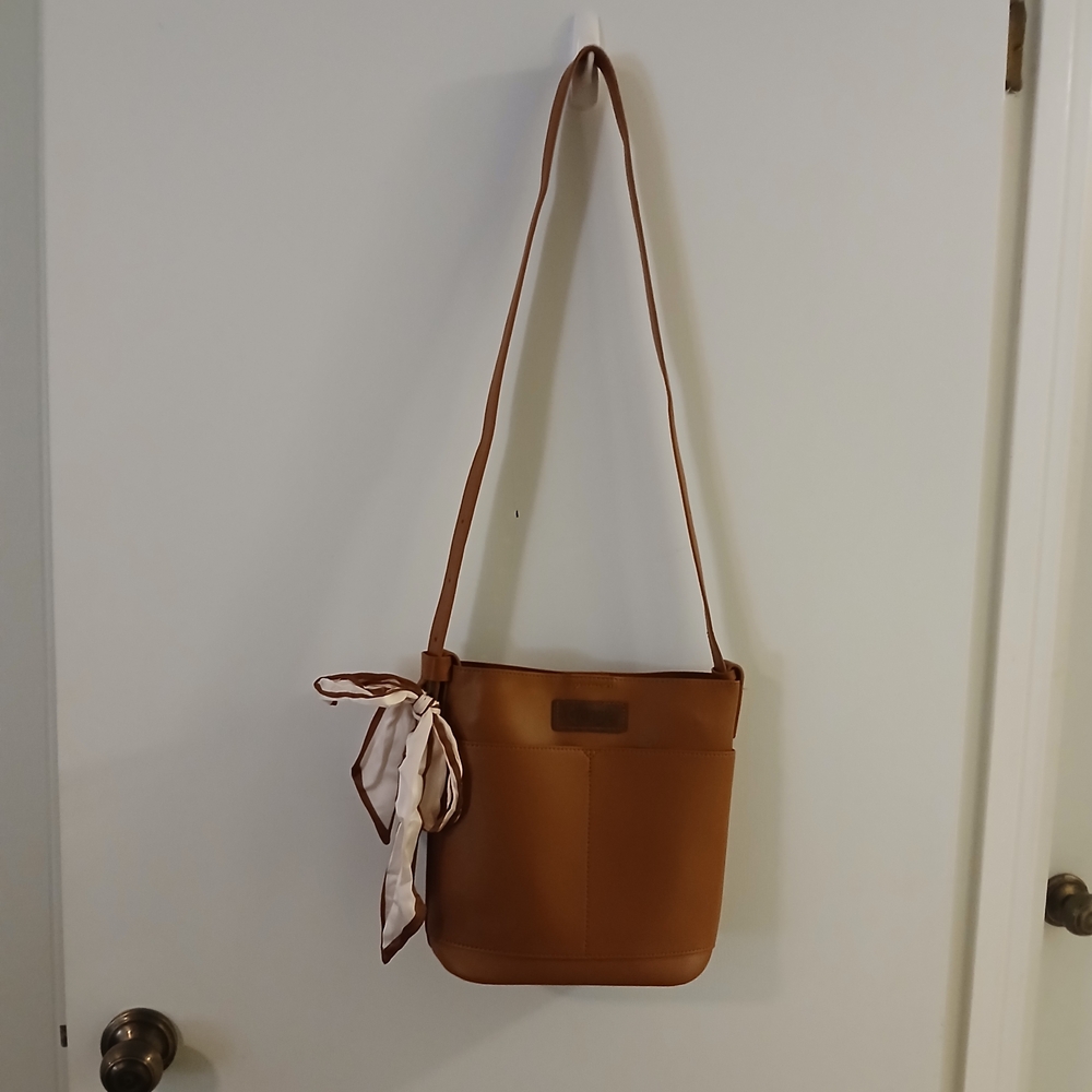 Women's Tan Shoulder Bag with Decorative Scarf (Wrangler)